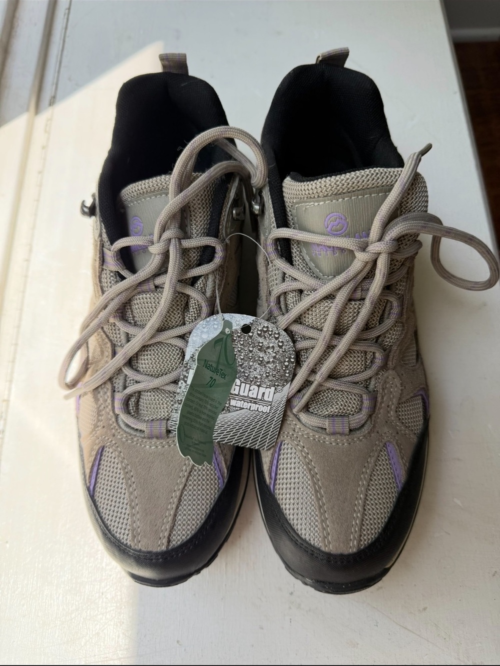 Magellan Outdoors Taupe and Black Walking Sneakers with Lavender Accents